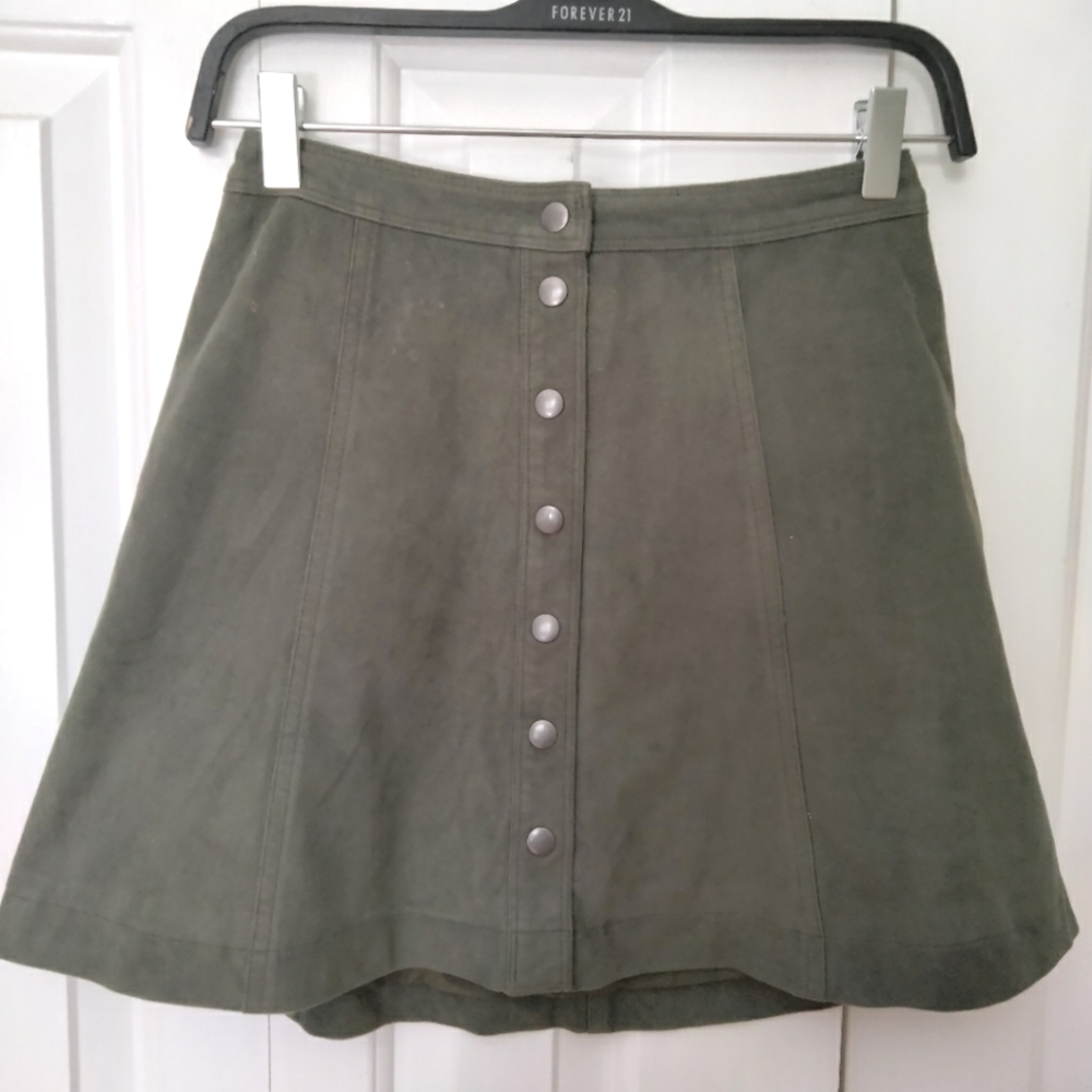 Suede Button Up Green Skirt